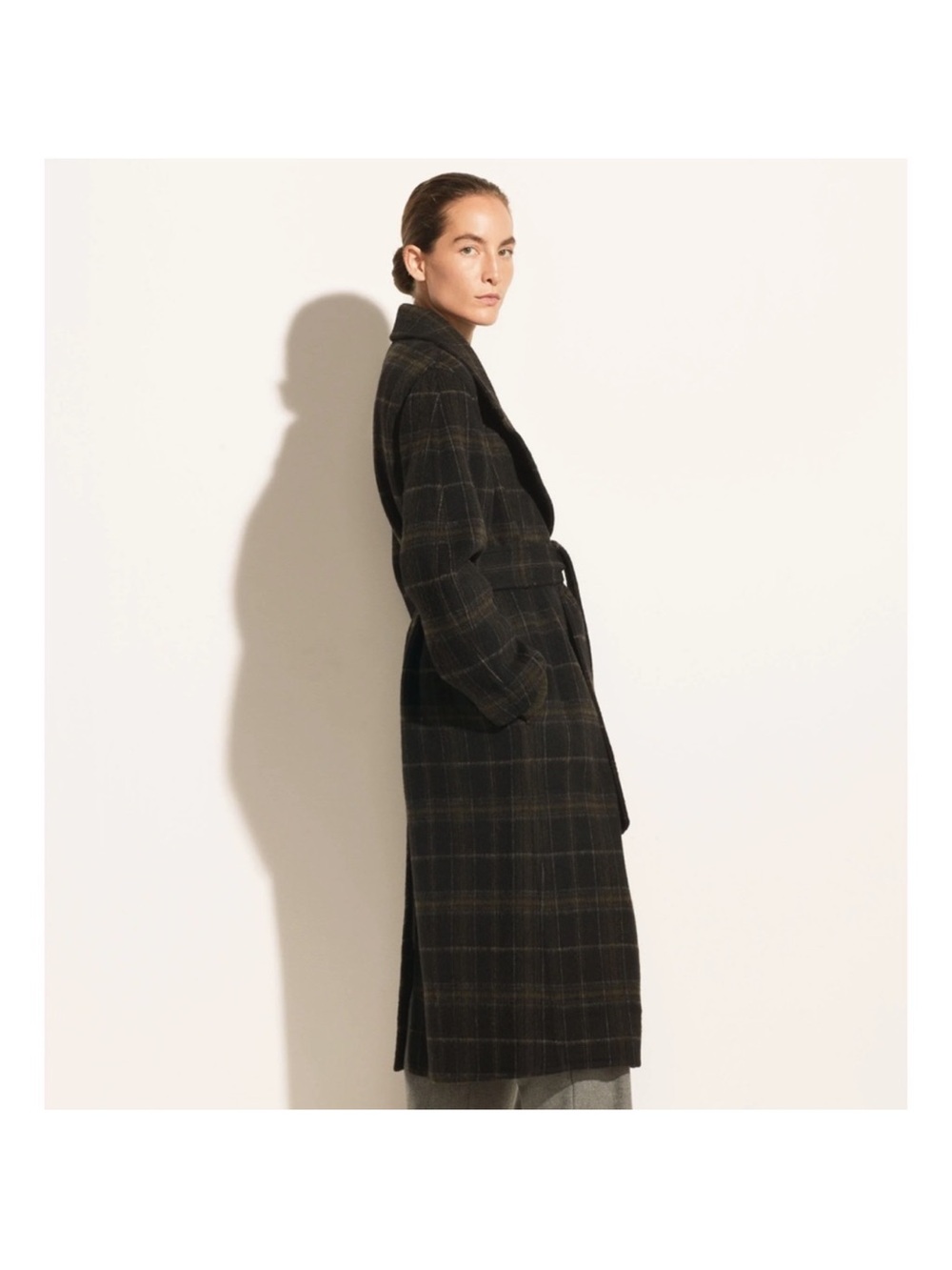 Vince Plaid Coat in Black and Brown